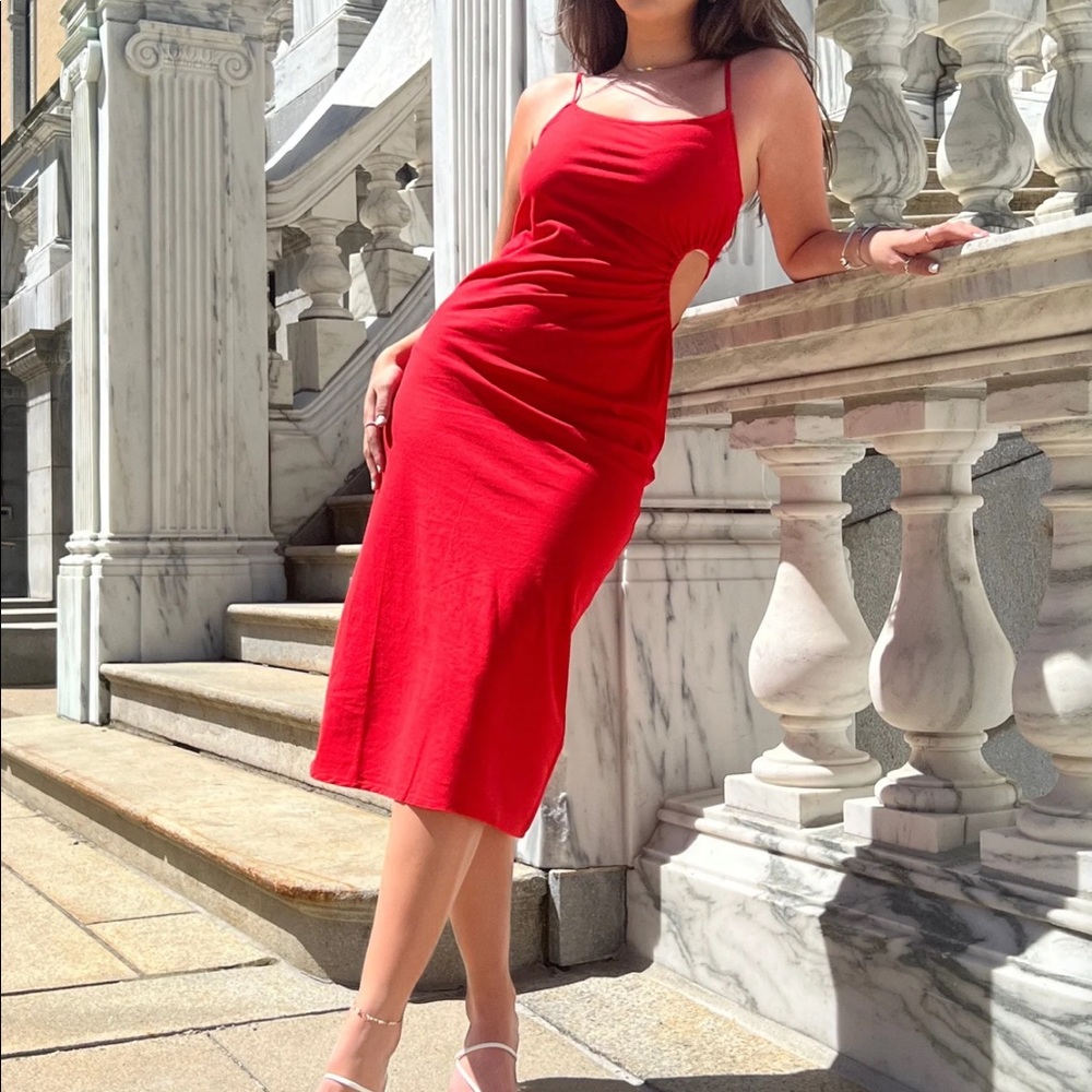 Lush- Darien Cut Out Maxi Dress Crimson